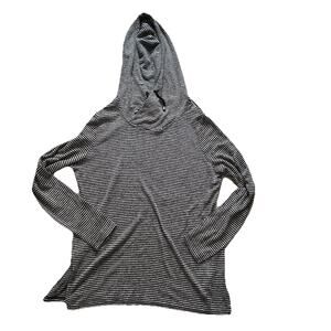 Premise womans size MED long sleeve black grey stripe hooded sweater top